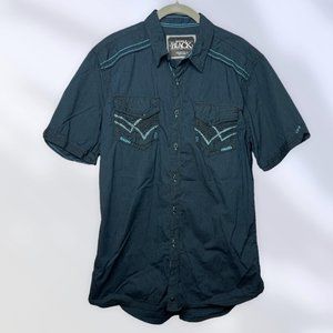 Buckle Black  Men's Button Shirt Grey Blue Athletic Fit M Medium Black with Blue